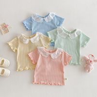 MILANCEL 2025 Summer Korean T-shirts for Girls Lace Lapel Baby Short Sleeve Tops Charming Kid's  Tees Children's Clothing