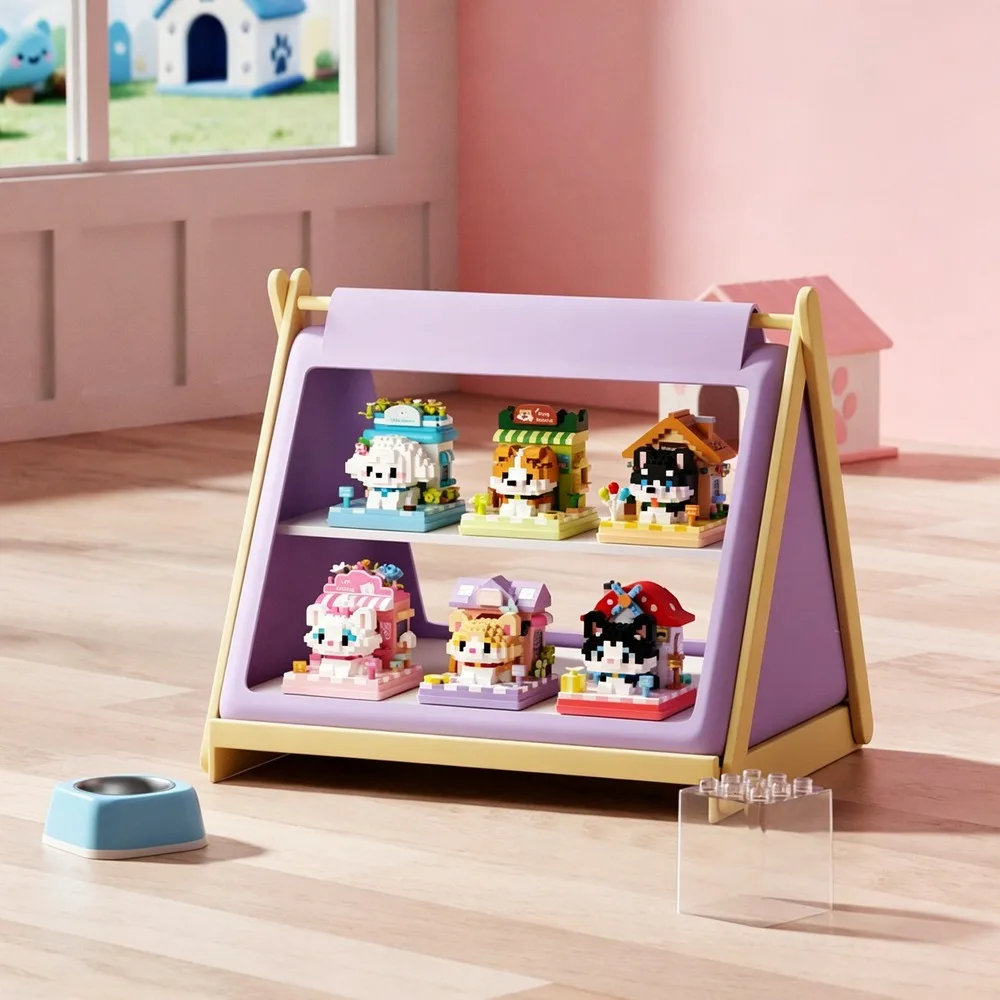 Pet Cat Dog Building Blocks Micro Bricks DIY Assembly Animal Model With Display Case Desktop Ornament Collection Decor Gift