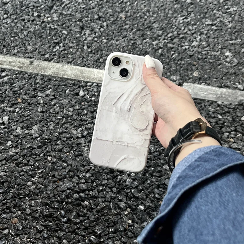 For iPhone 14Promax 2023 New Ins Net Red Paint Textured White Phone Hard Case 14Pro 13Promax 12 11