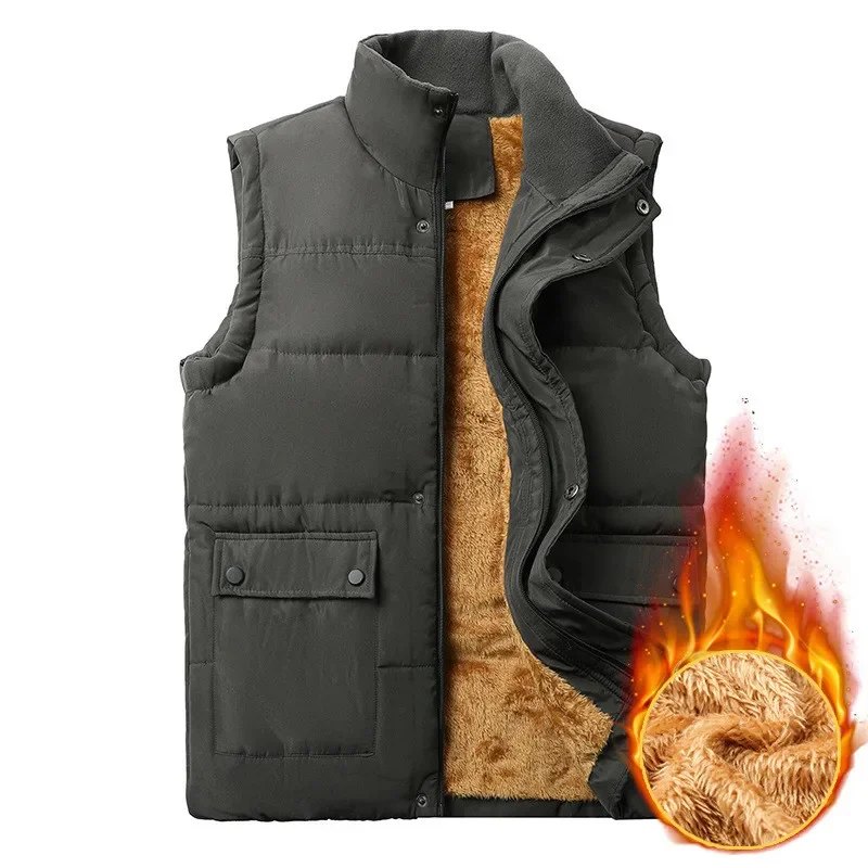 AEMAPE Brand Men Thicken Waistcoat Father's Plush Vest 8xlMen's Thickened Warm Fleece Sleeveless Jacket Mens