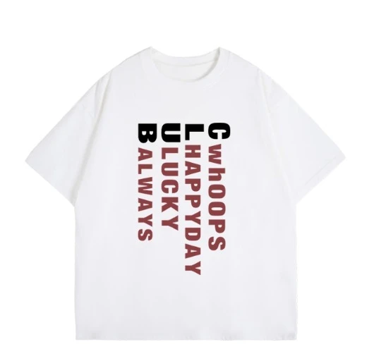 

2025 Fashion 100% Cotton unisex T-shirt paired with Whoops Happyday Lucky Always letter printed casual T-shirt