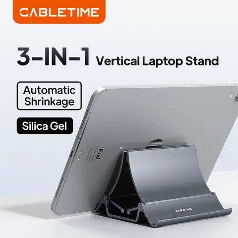 Suporte Vertical 3 em 1 CABLETIME para Laptop com Retração Automática em Gel de Silicone Antichoque para Laptop, Tablet e iPad Pro