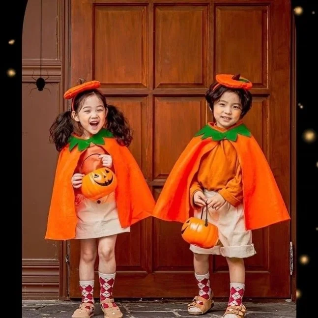 loween Costume per bambini Abiti lunghi per cosplay Zucca Ragazzo Ragazza Vestito Bambino Asilo nido Abito da ragazzo Fibra di poliestere