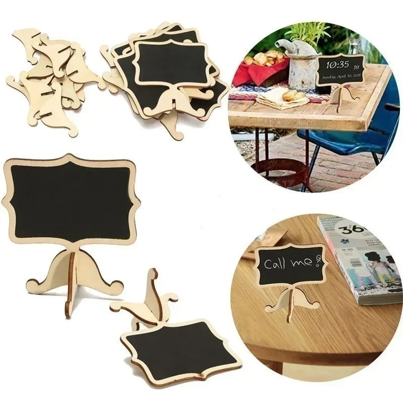 10PCS Mini Card Wooden Small Blackboard Desktop Message Decoration Single-sided Crafts School Presentation Label Table Decor