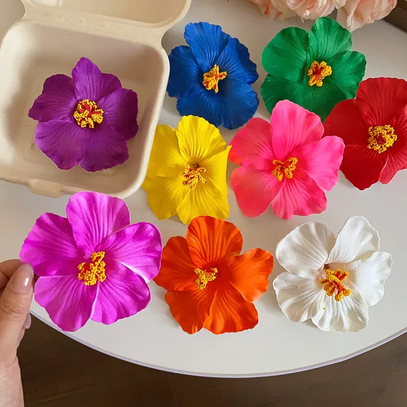 6 Farben Hawaiianische Blumen-Haarspangen für Frauen, Böhmische Schwamm-Blumen-Seitenfransen-Clips, Plumeria-Haarnadeln, Urlaubszubehör K – Detail 20