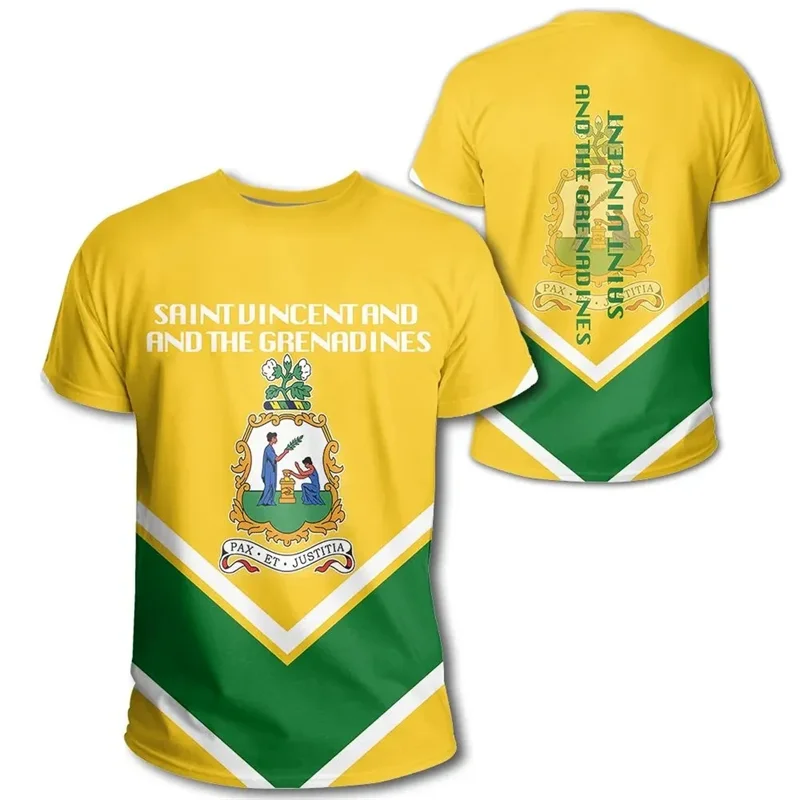 Saint Vincent And The Grenadines Flag T-Shirt For Men 3D Printed Coat Of Arms T Shirt Round Neck Short Sleeves Casual Tee Shirts