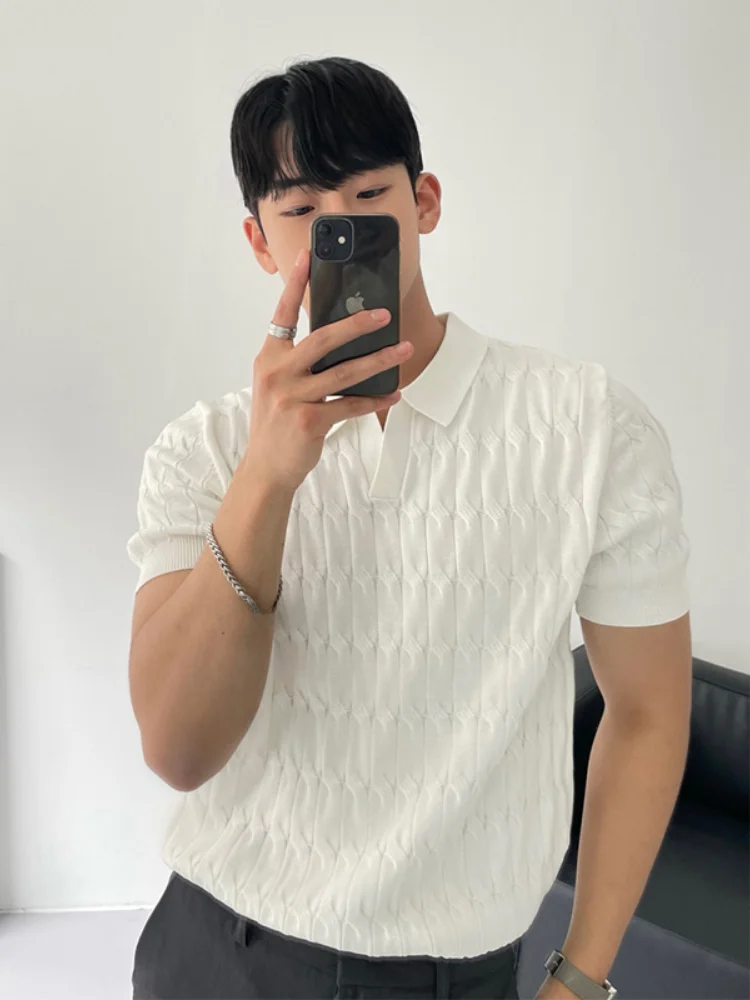 

Knitted irt Men's ort Sve Casual High-End Feeling Trendy Brand Summer Netie Breathable Lightweight Youth Top