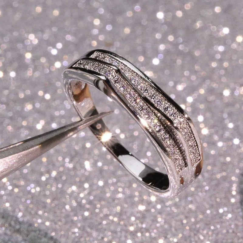Proste pierścionki Femal 925 Sterling Silver Double Layered Shiny Single Row Zircon Finger Rings dla kobiet Biżuteria ślubna Bijoux