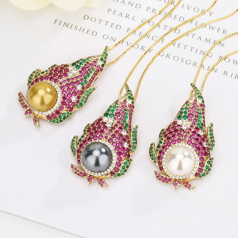 

Luxury Design Colourful Zircon Pearl Necklace for Women Fashion Y2K Style Necklace Birthday Party Jewellery Woman Accessories