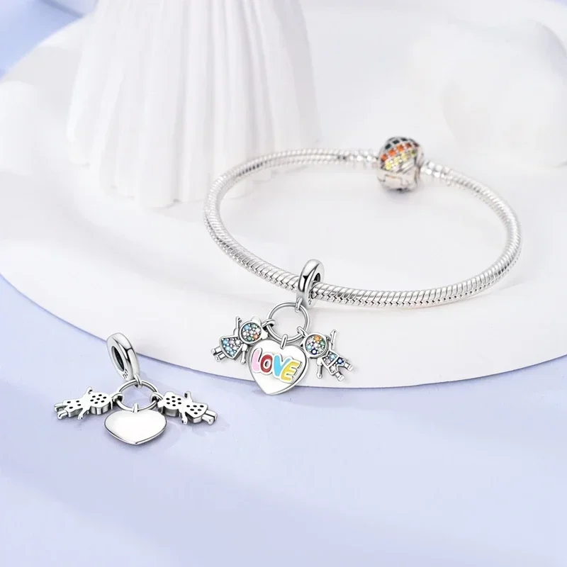 925 Sterling Silver New Product Color Rainbow Balloon Charms Beads fit Charms Bracelets DIY Jewelry For Women