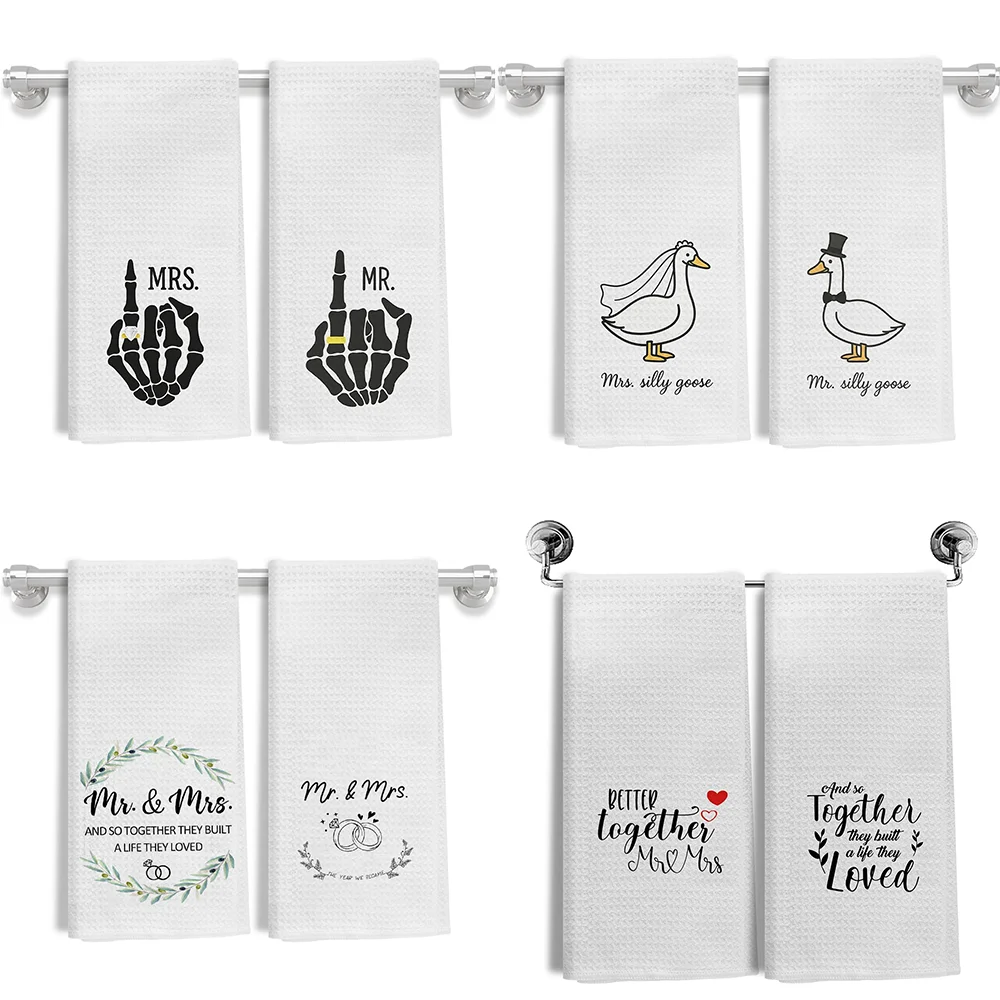 

2Pcs Wedding Gift for Couple Mr & Mrs Waffle Towels Wedding Honey Moon Gifts for Couples Newlyweds Kitchen Towels Just Married