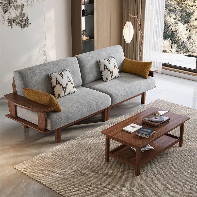 Song-style aesthetic black walnut sofa all solid wood household living room modern minimalist small apartment straight row princ