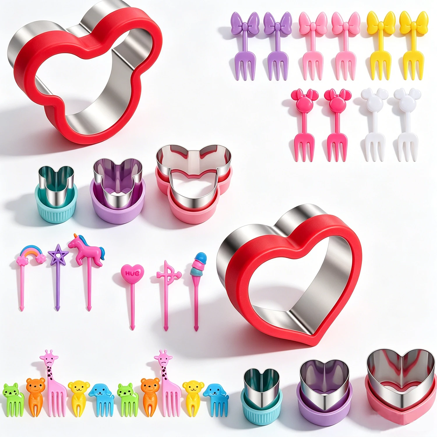 Stainless Steel Sandwich Cutters Set With Animal Food Picks Vegetable Fruit Shape Cutter for Bento Lunch Box Accessories