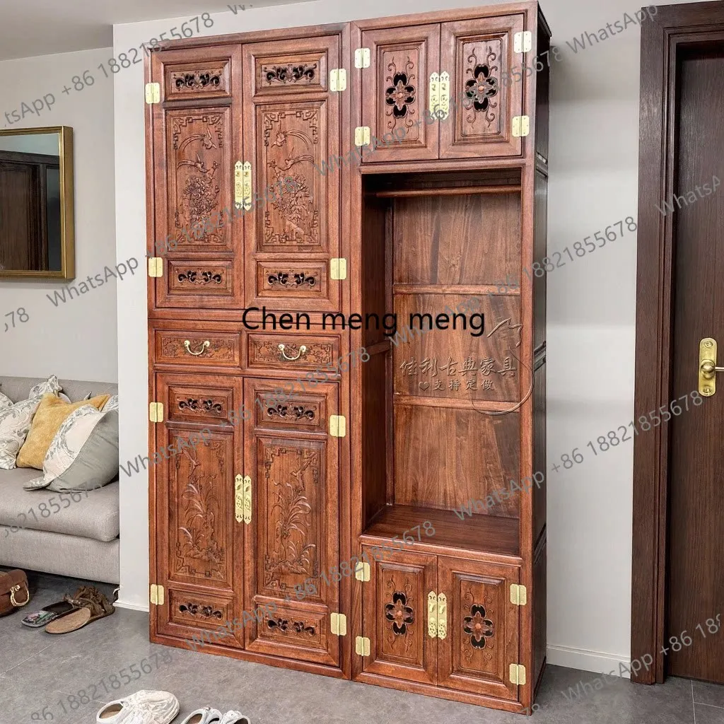 

Chinese-style all-solid wood door hall cabinet, camphor wood shoe cabinet, living room storage porch high cabinet