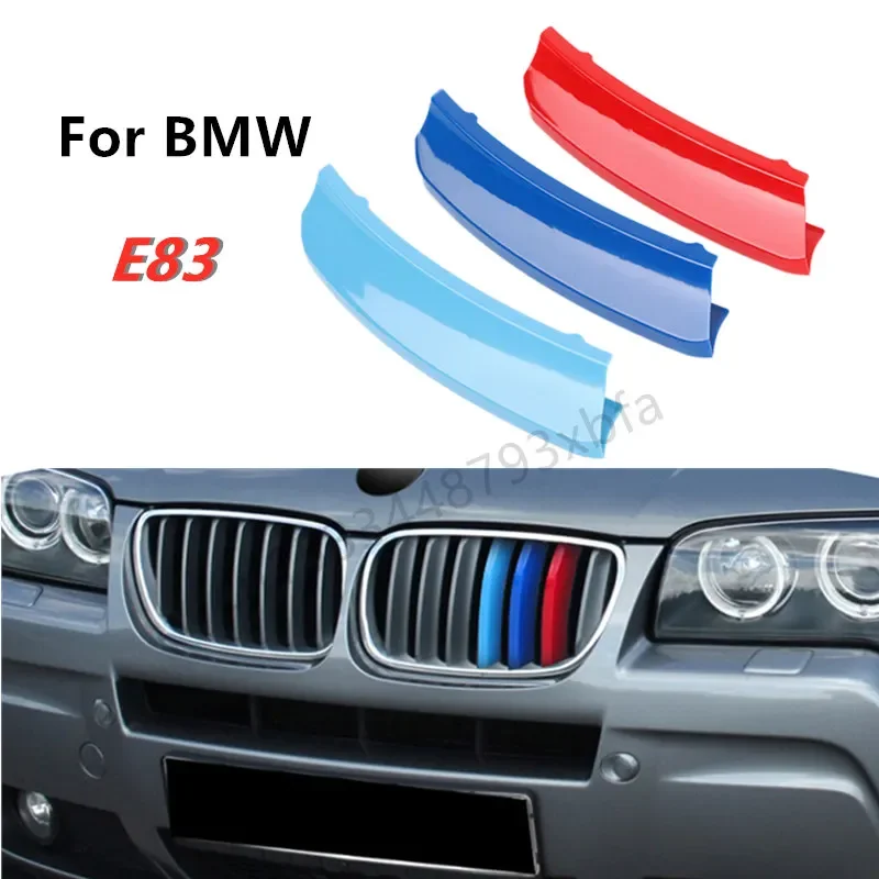 3pcs Front Grille Strip For BMW X3 E83 2007 2008 2009 2010 Motorsport Power 3D Trim Cover Accessory