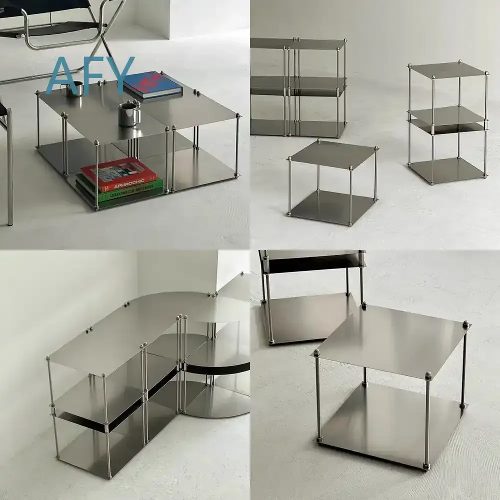 Bauhaus Minimalist Stainless Steel Small Side Table Coffee Table Floor Standing Multi Tier Display Storage Rack for Modern