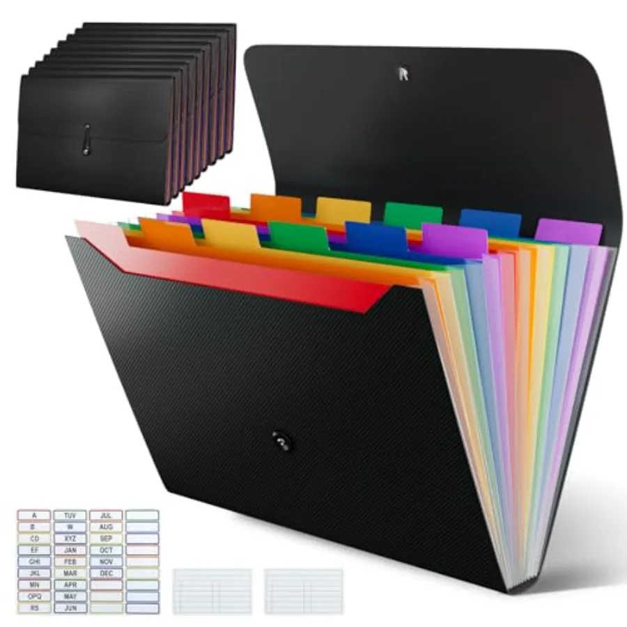 

10 Pack Accordion File Organizer with Labels, 13 Pockets Expending File Folder, Binder for Document Storage, Classroom, Office,