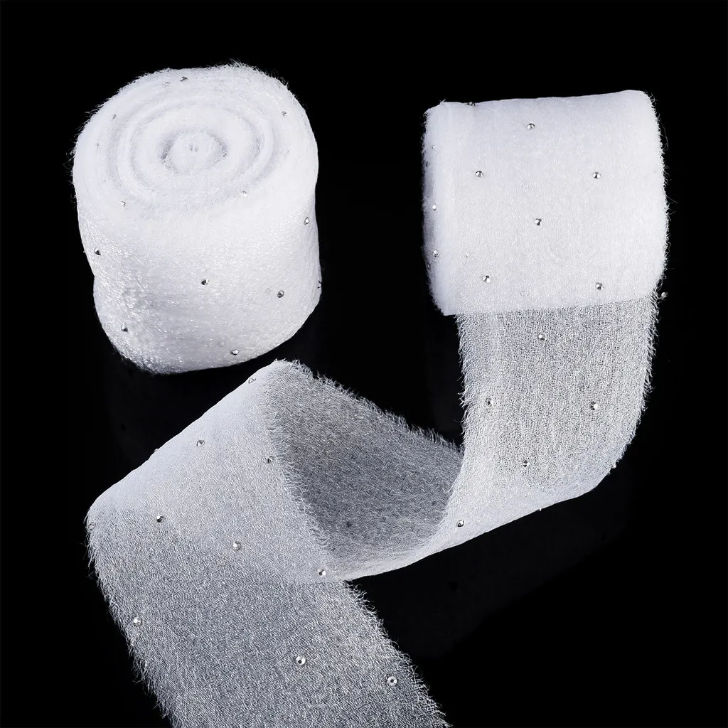 2Rolls Polyester Hot-fix Rhinestone Raw Edges Ribbon, for Wedding Decoration, 2 Inch(50mm), Gift Packaging Clothing Decoration