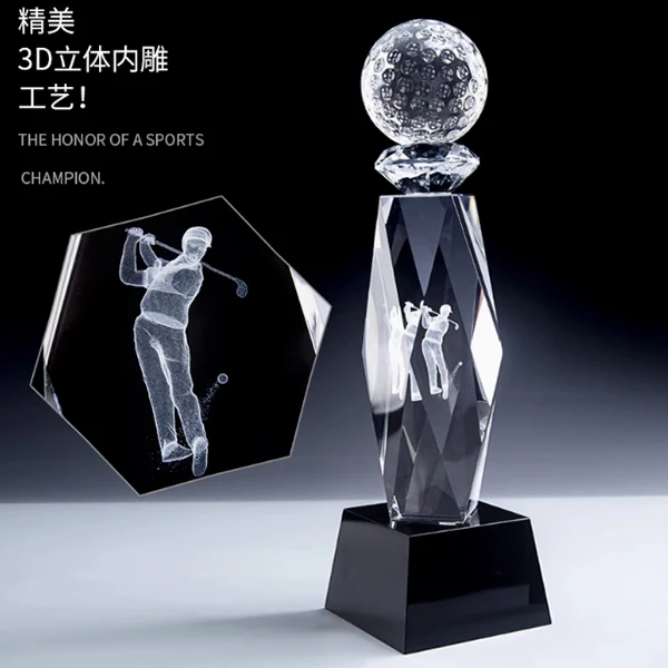 Crystal Golf Trophy Cup Total Score Net Stick Champion Farthest Nearest Distance Award Free Engraving Golf Competition Prize