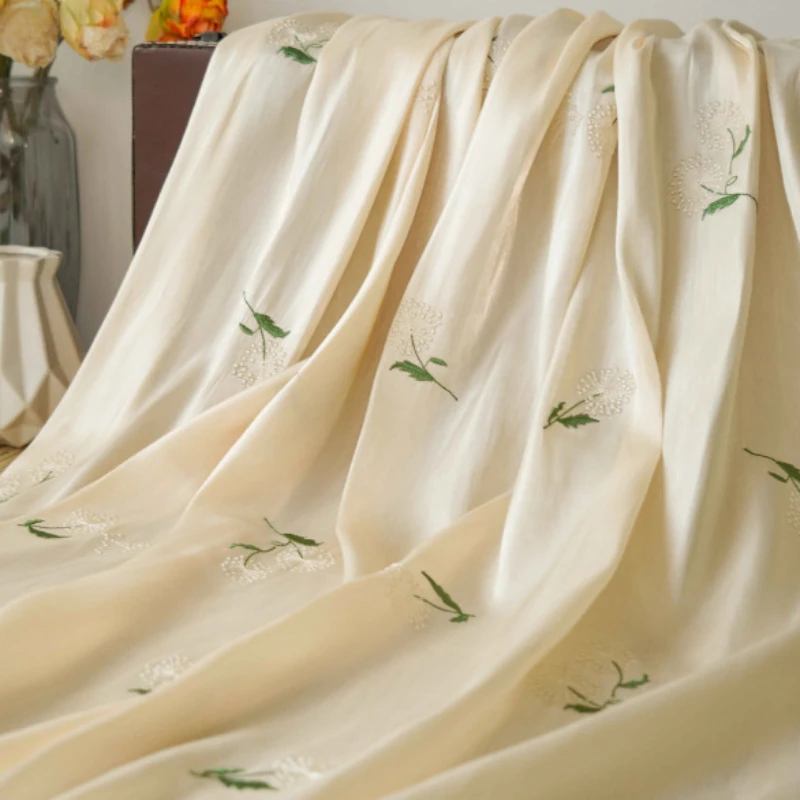 Elegant Dandelion Embroidered Chiffon Fabric for Shirt and Summer Dress Wedding Dress Sewing Accessories