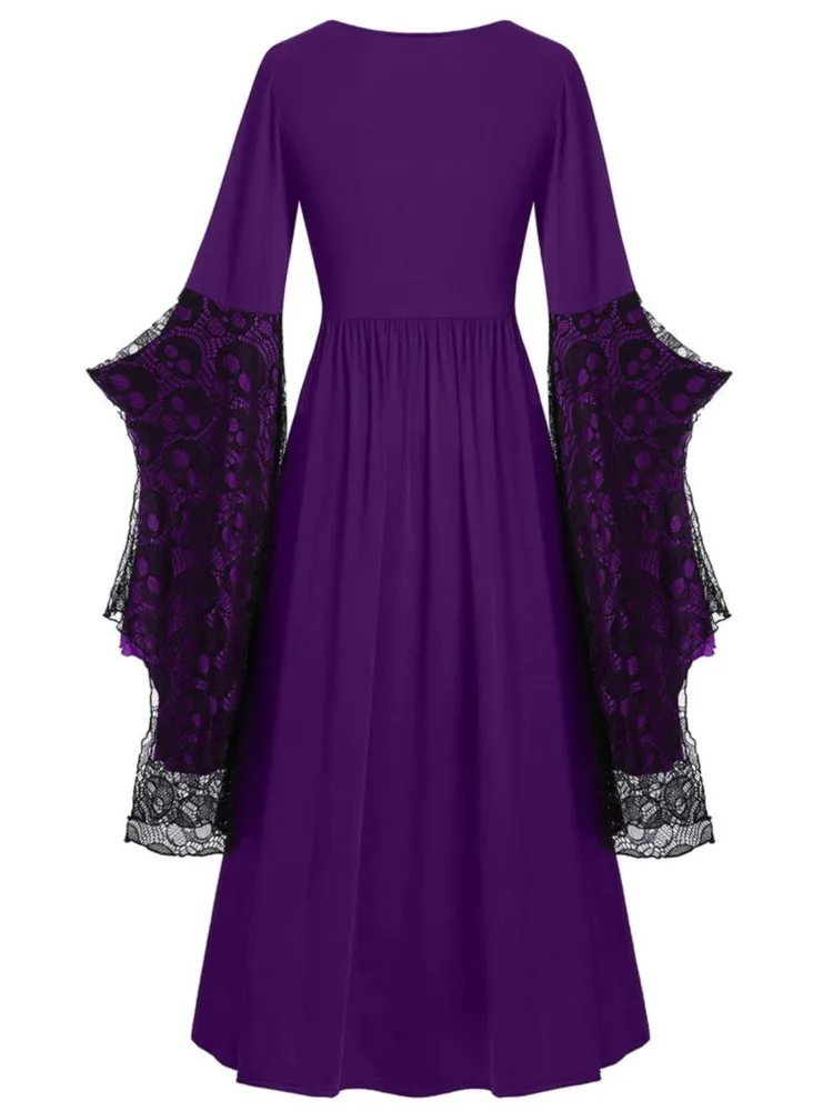 

Autumn Winter New Arrival Halloween Dress Women's Fashionable Skeleton Bat Sleeve Tie Colorful Dress 2025 Woman's Costume Skirt