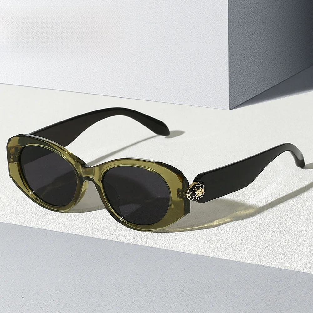 

Новые овальные модные солнцезащитные очки Ape 2378, женские высококачественные солнцезащитные очки с металлической головой в виде змеи, персональные, с круглым лицом, подходят в полной оправе