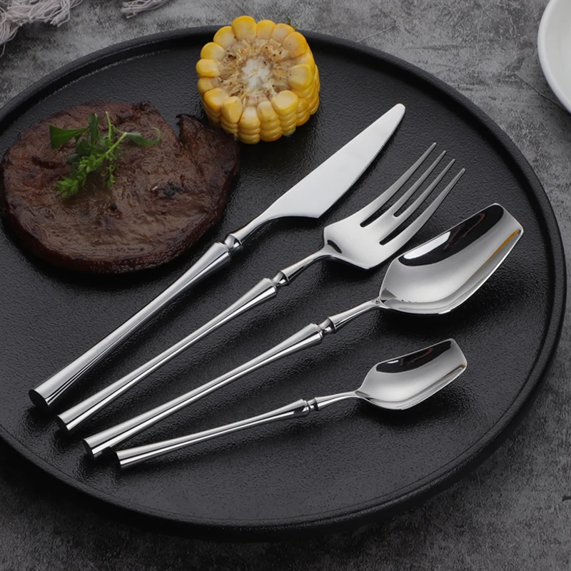 Western Portable Cutlery Set Travel Tableware 24pcs 304 Stainless Steel Dinner Set With Luxury Handle Knife Fork Dinnerware