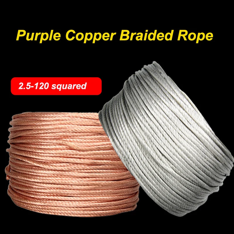 1m Bare Copper Braided Round Copper Rope 2.5/4/10-95-120 Square M Braided Tape Conductive Soft Copper Rope Connected To Ground