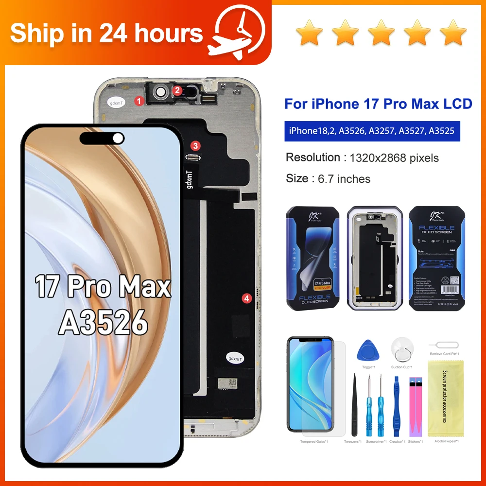 For iPhone 17 pro Max OLED Display A3526, A3257, A3527 Touch Screen Digitizer Assembly Replacement for iPhone 17Promax LCD