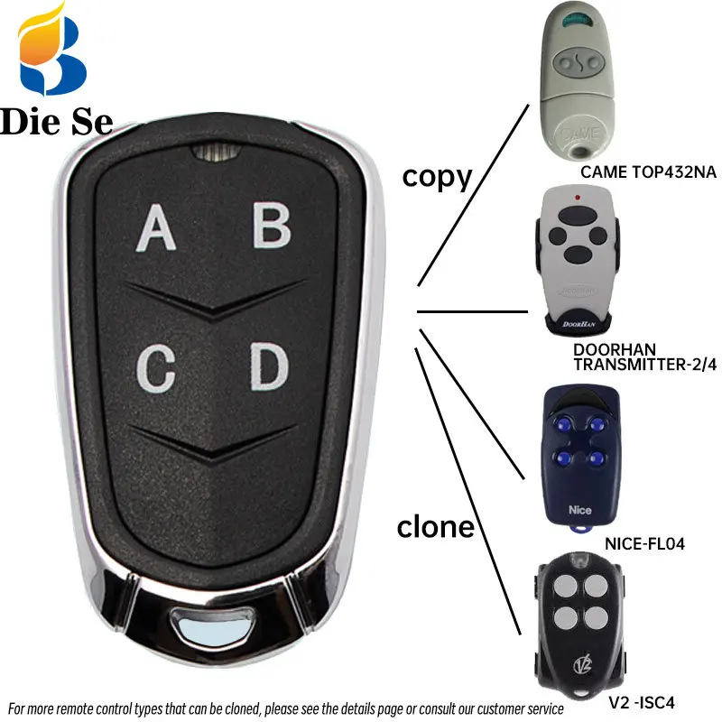 Diese 4 Channels Copy Remote Control 433MHZ Clone Duplicate Transmitter Fixed Learning Code For Garage Door Doorhan Nice Came