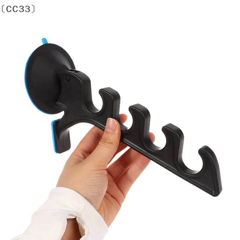 [[CC33」 1/2 قطعة الصيد رود رف منظم أفقي دعم شفط كأس سيارة الصيد رود قوس قابل للتعديل قصبة صيد خشبية حامل #2