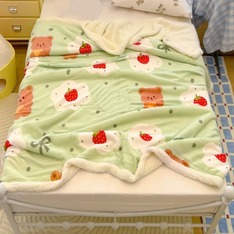 Winter Thick Travel Portable Cartoon Fury Blanket Office Warm Nap Blanket ABDL Soft Skin-Friendly Milk Fleece Cute Shawl Blanket