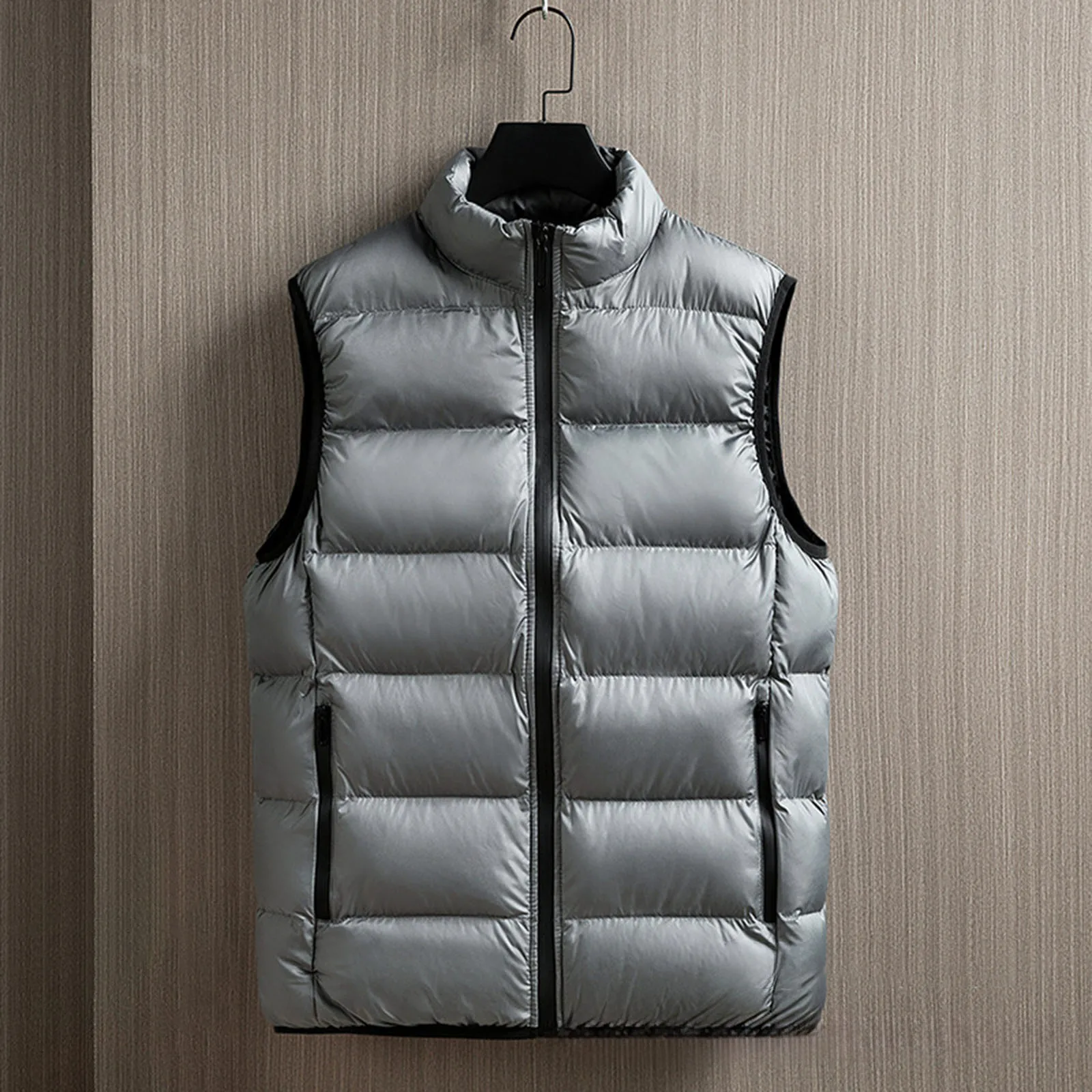 Chaleco informal para hombre, chaqueta de plumón de algodón cálida y gruesa con bolsillos y doble cremallera, abrigos lisos sin mangas para invierno