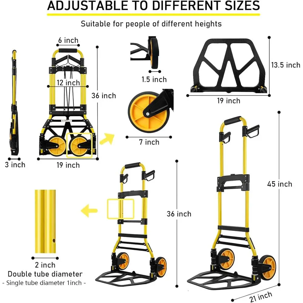 Przenośny aluminiowy wózek na bagaż o udźwigu 200 kg, składany wózek do podróży, biura i dla osób z ograniczeniami w mobilności.