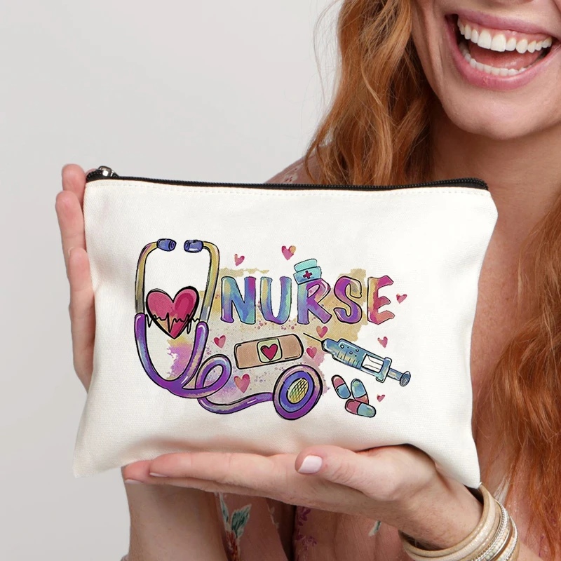 A Nurse What's Your Super Power Pattern Makeup Bag Women Washbag Gift for Nurse Travel Lipstick Bag Bachelorette Party Gift