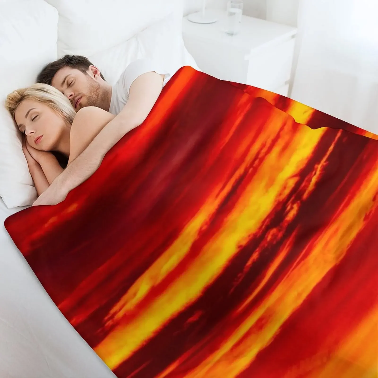 Coperta da tiro con texture arancione al tramonto Flanelle polari Bellissime coperte sottili