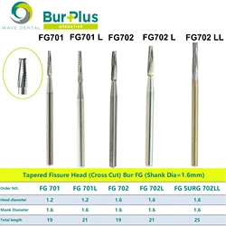 Prima Wave-Carboneto De Tungstênio Brocas Dentárias, Broca FG Odontologia, Fissura Cônica Cruz Corte Cabeça para Alta Velocidade Handpiece