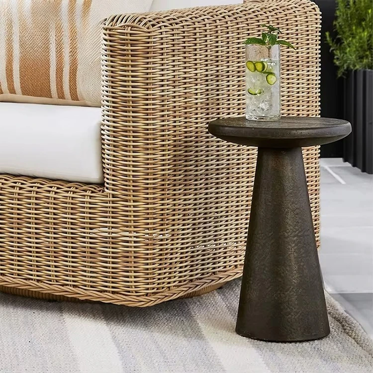 Retro style villa living room black sofa small side table set, hotel restaurant fiberglass frame rounded corner table furniture