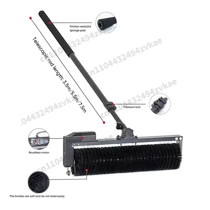 Extendable Aluminum Alloy Telescopic Solar Cleaner with 120W Brushless Motor and Water Spray for Solar Panel Maintenance