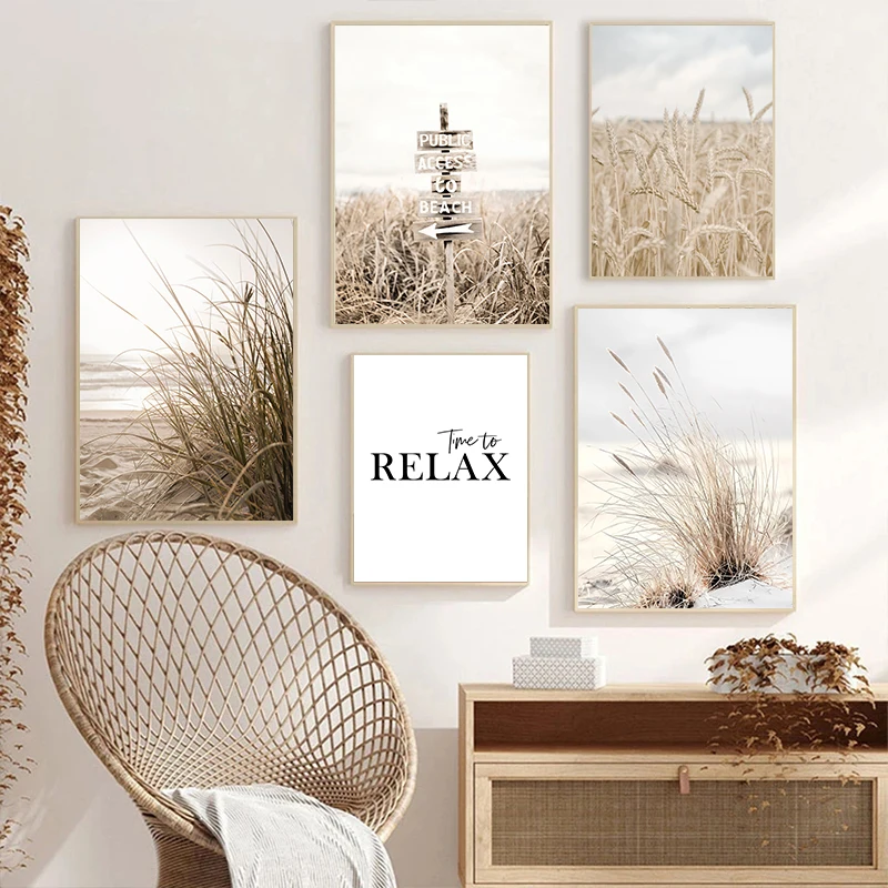 Nordic Beige Landscape Beach Wall Poster Bike Art Canvas Pai