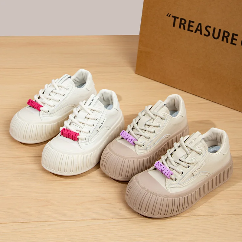 

Ladies Vulcanized Shoes Fashionable New Style Comfortable Thick Soled White Shoes Cartoon Accessories Lace Up Casual Board Shoes