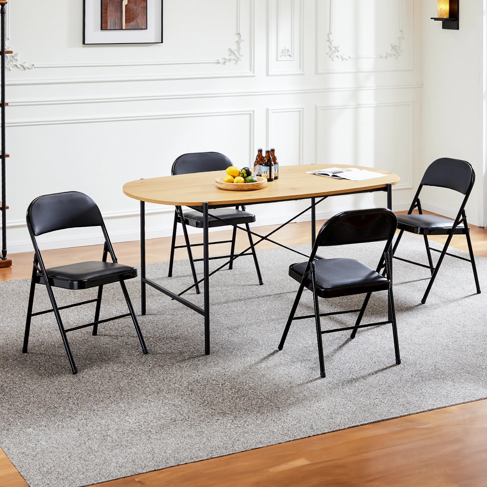 Pop Leather Padded Folding Chair 4 Pack Sturdy Metal Living Room Rocking Dinner Chairs Easy To Use Storage Outdoor Home Office