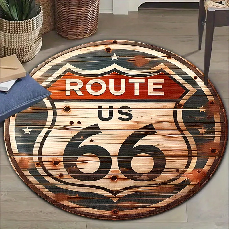 Route 66 Round Flannel Mat - High-Quality Pet Chair Non-Slip Rug, Mother's Day Wedding Gift for Bedroom Living Room Home Decor