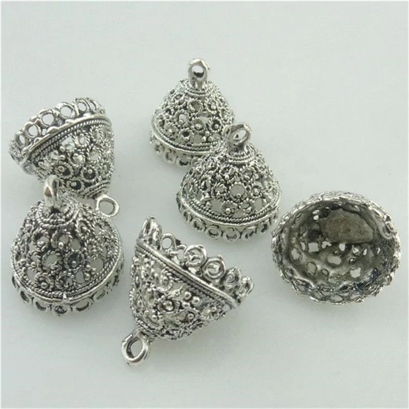 New Jewelry Components 10/20/30PCS Vintage Silver Color Bell Shape Beads Cap For Charms Pendant Connection Accessories Supplies