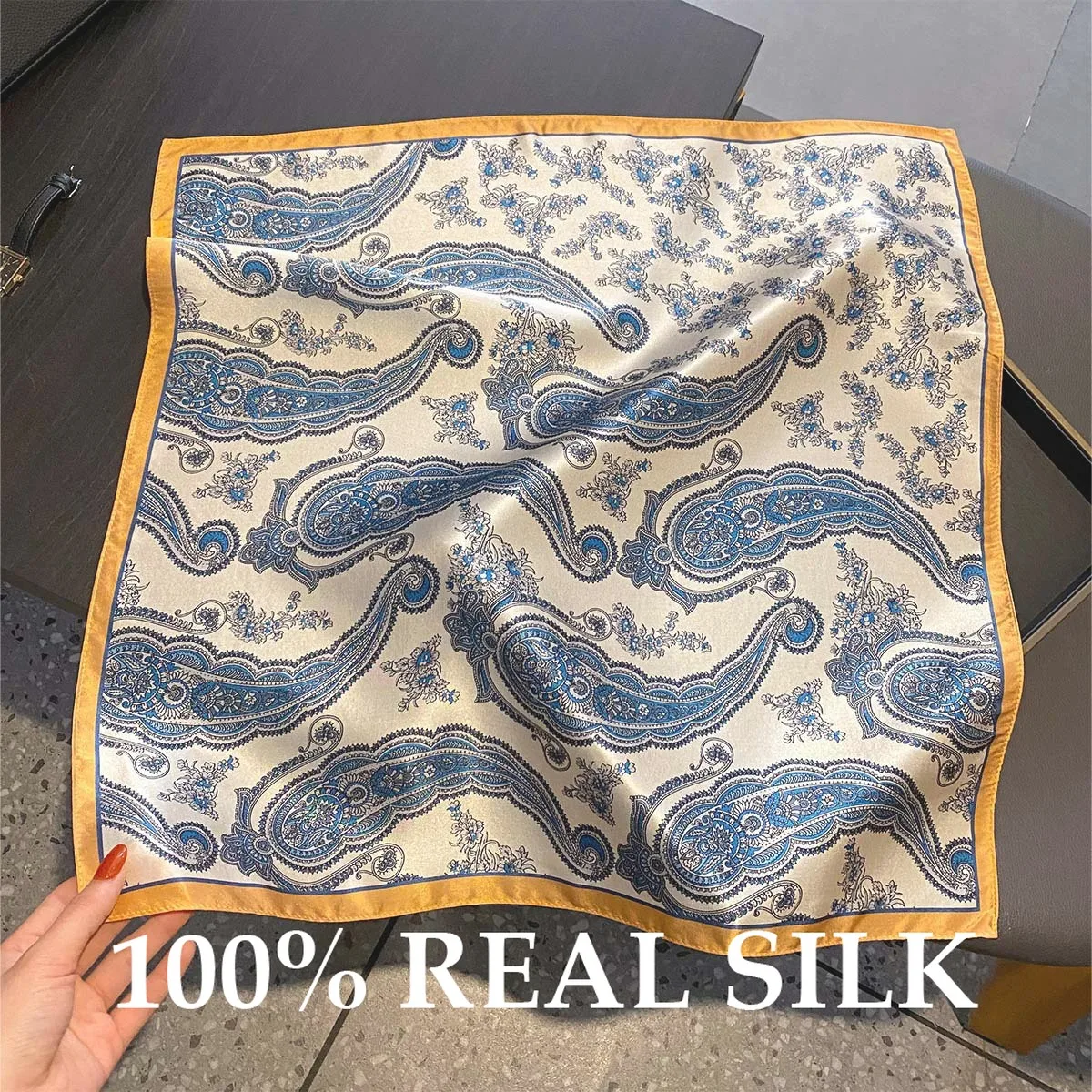 

100% Natural Silk Square Paisley Scarf Women Hairband Foulard High Quality Bandana Scarves Female Summer Headkerchief Shawl Wrap