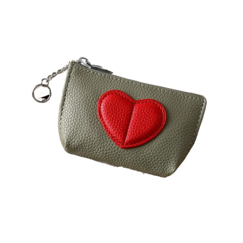 Fashion Mini Love Heart Coin Purse PU Leather Korean Version Pouch Change Purse Multifunction Keychain Jewelry Storage Bag Men