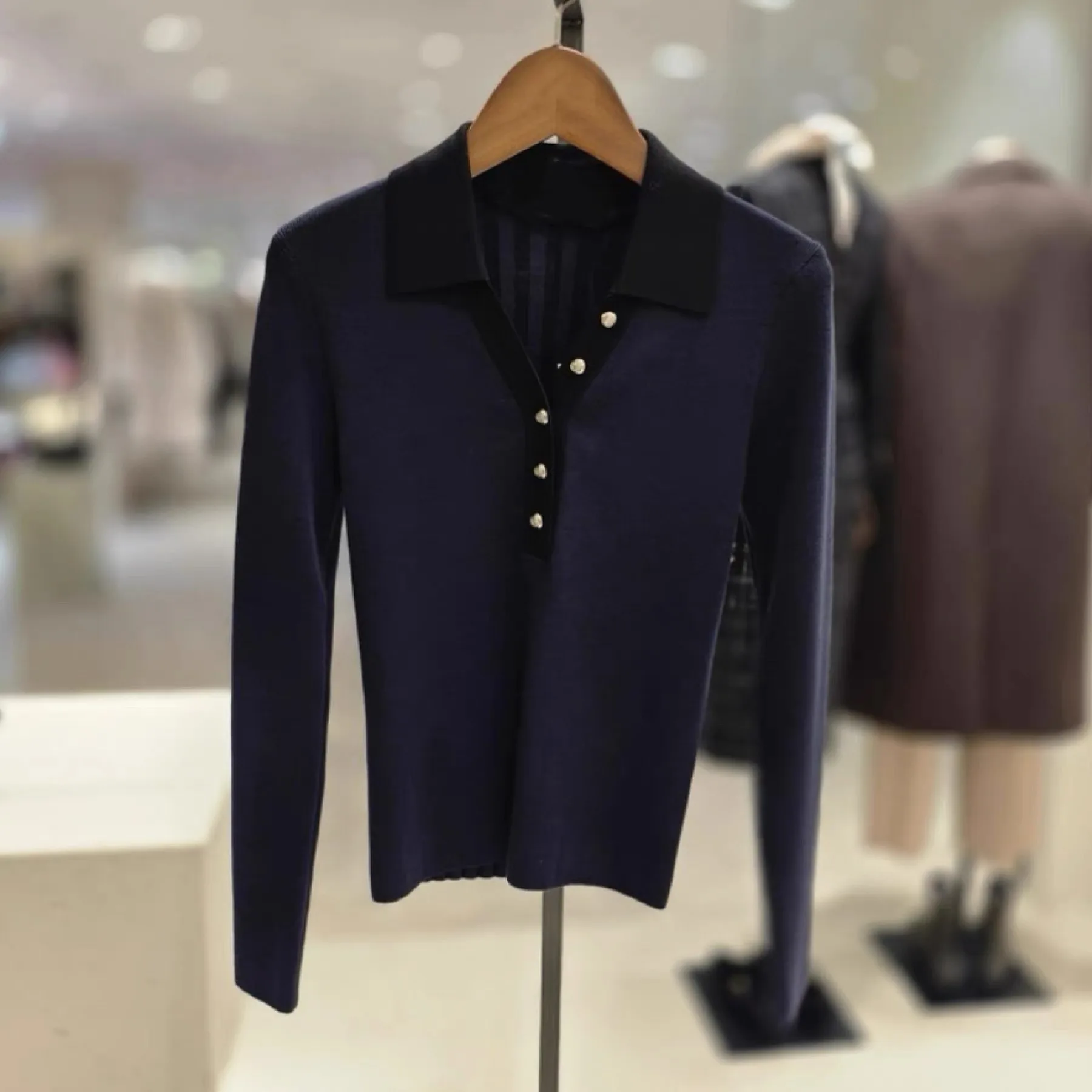 

NingYao MIC26 Spring Collar Knitted Woolen Slim Fit Commute Ready Elasticity Small Shirt Women's Fashion Spring 2026