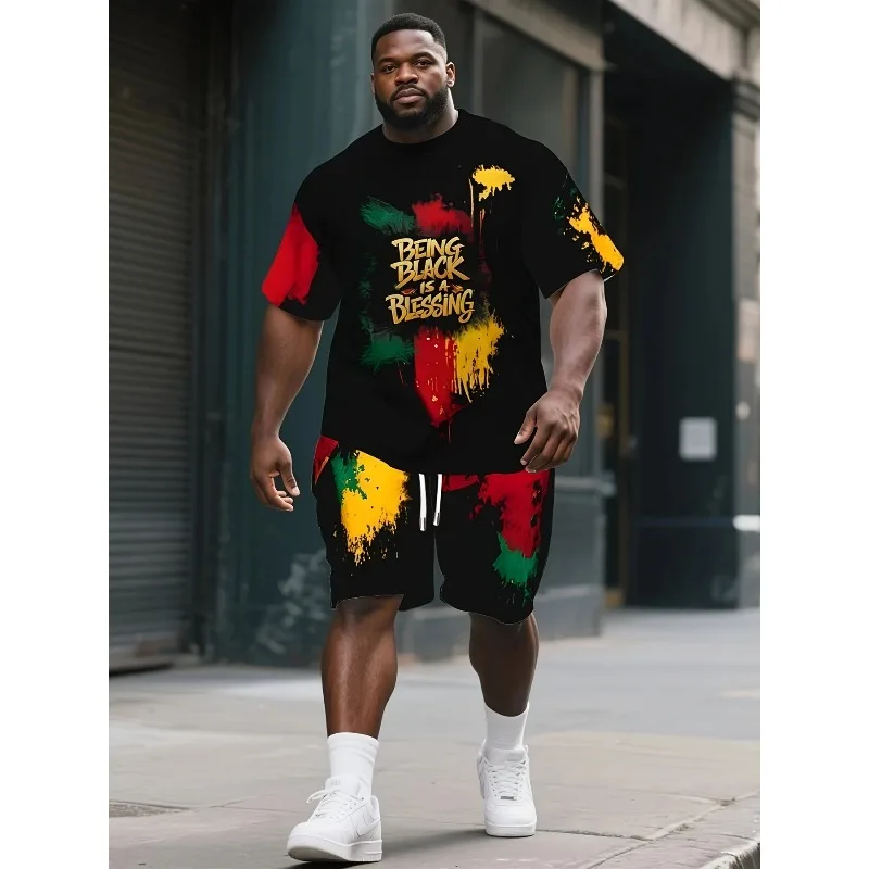 2025 Summer New Men's Casual Personalized 3D Printed Comfortable and Soft Casual Polyester Fiber Short Sleeve Shorts Set