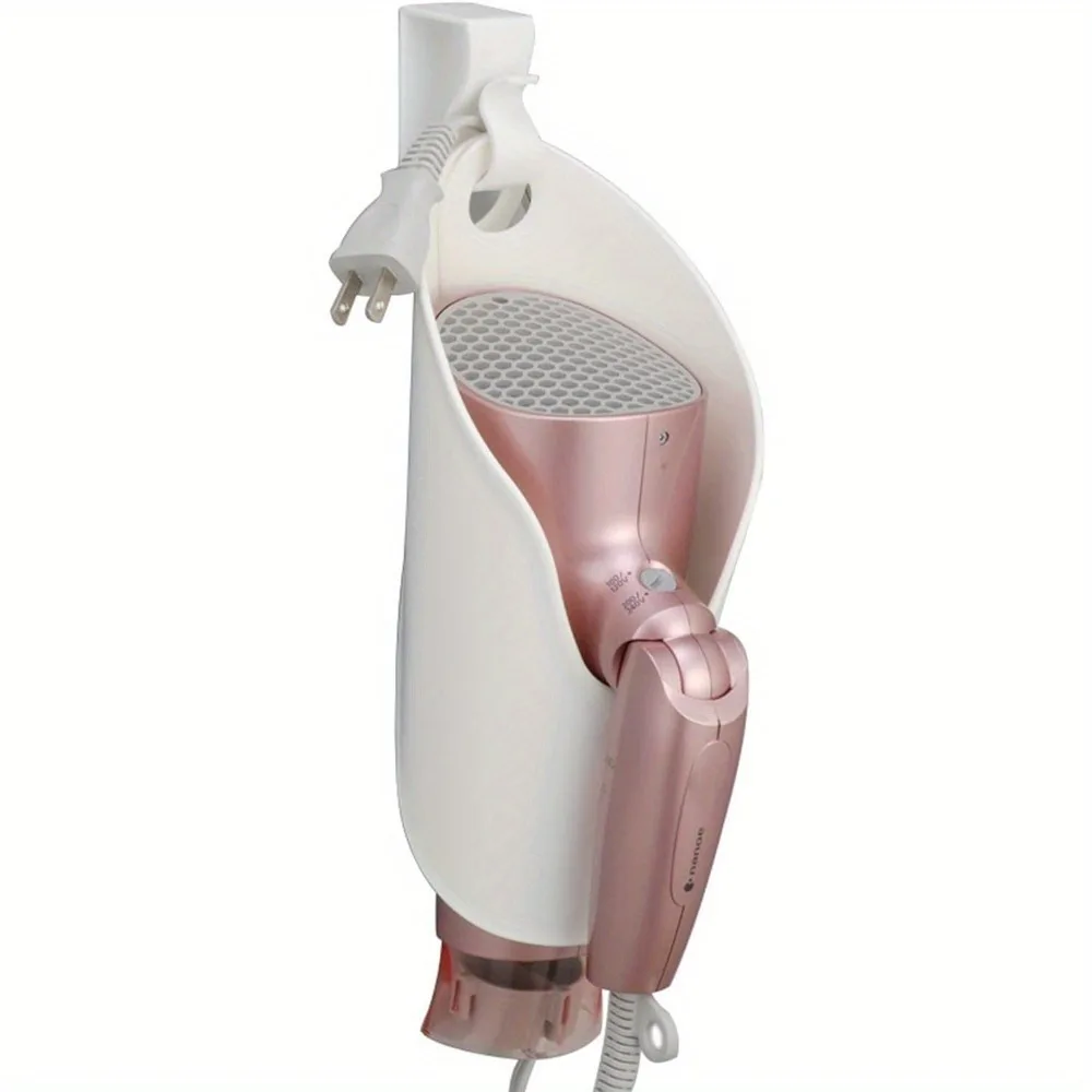 A Drill-Free Hair Dryer Rack, Plastic Bathroom Hair Dryer Hanger, Wall Hanging Bag, Convenient for Organizing Bathroom Tools
