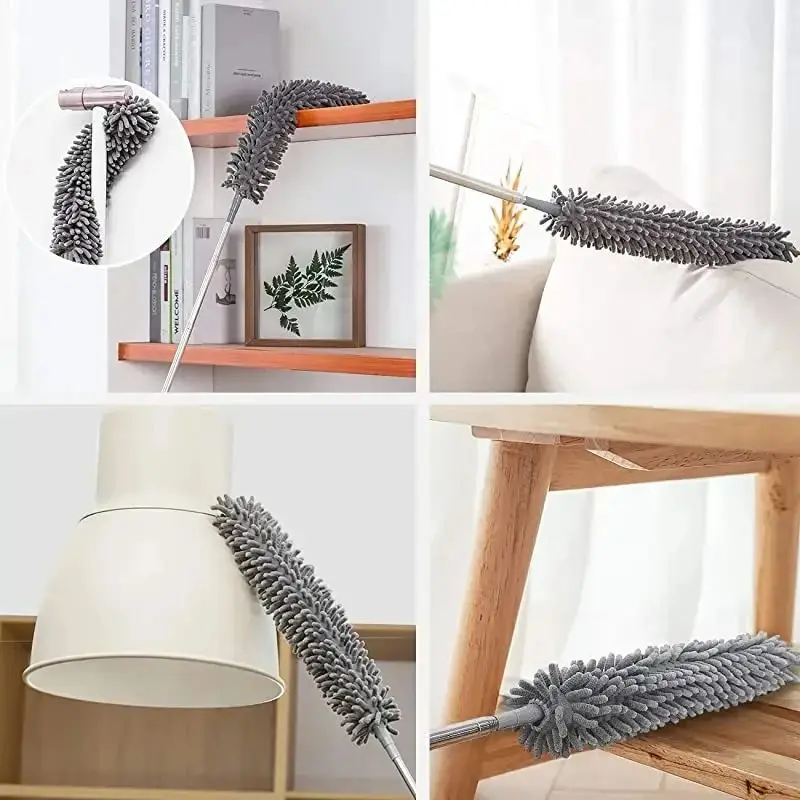 Extendable Microfiber Duster with Bendable Long Handle - Reusable for High Ceiling Fans, Furniture, Blinds & Car Cleaning Tool ﻿